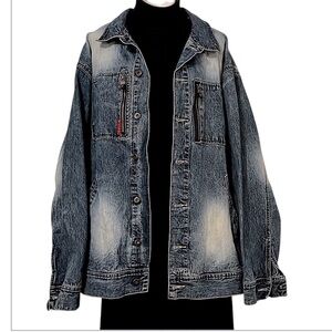 Reverb Distressed Vintage Drop Shoulder Oversized Denim Jacket Sz XXL